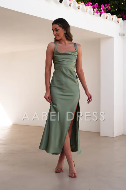 AABEI DRESS Prom Dress Petite Square Neck Thick Strap Thigh Split Elegant Simple dress