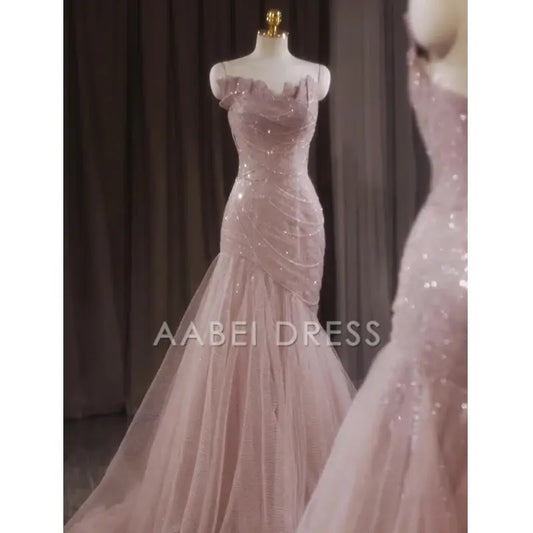 AABEI DRESS Prom Dress Shiny Tulle Mermaid Spaghetti Strap Sleeveless Fairy Fantastic Dress