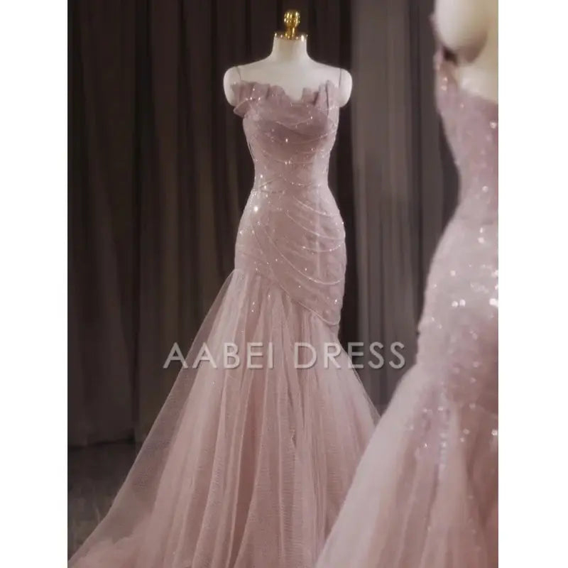 AABEI DRESS Prom Dress Shiny Tulle Mermaid Spaghetti Strap Sleeveless Fairy Fantastic Dress