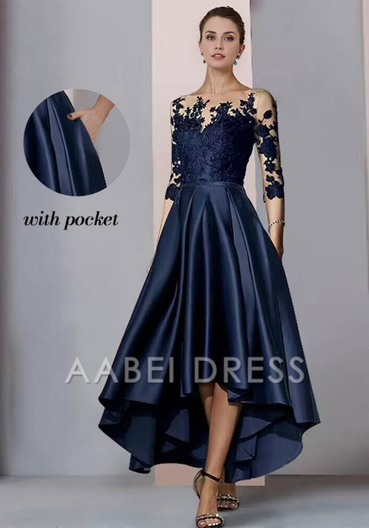 AABEI DRESS High Quality Mother of The Bride Dress High Low with Pockets Lace Appliques Satin Elegant Dresses Formal Dresses