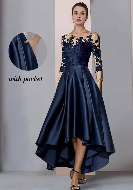 AABEI DRESS High Quality Mother of The Bride Dress High Low with Pockets Lace Appliques Satin Elegant Dresses Formal Dresses