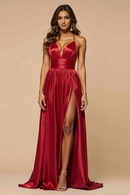 AABEI DRESS Hot Sale Prom Dress Charming A Line Deep V Neck Halter Pleated Backless Long With Slit Formal Dress