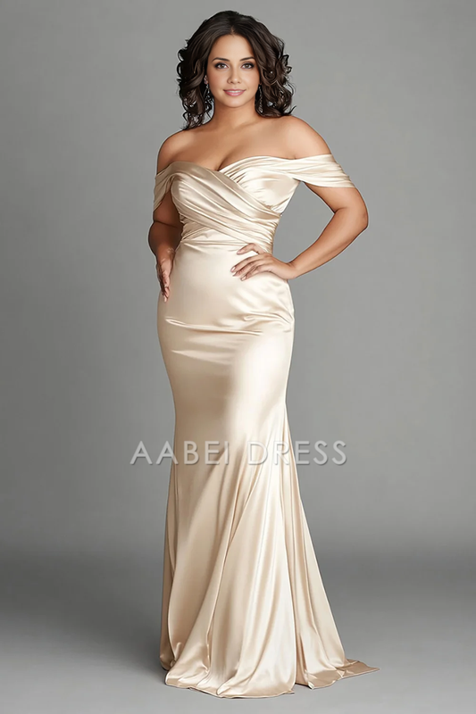 AABEI DRESS Mother Of The Bride Dress Satin Sheath Pleated Exquisite Plus Size Long Formal Wear Dresse