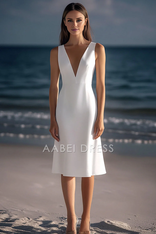 AABEI DRESS Hot Sale Homecoming Dress Sheath V-Neck Sleeveless Simple Knee-Length Graduation Dress