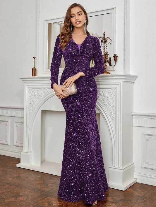 Prom Dress Sequin Mermaid Cultivate oneself Dresses Elegant Long Sleeves Evening Party Maxi Dresses Fashion Wedding Guest Dresses Formal Wear Dresses