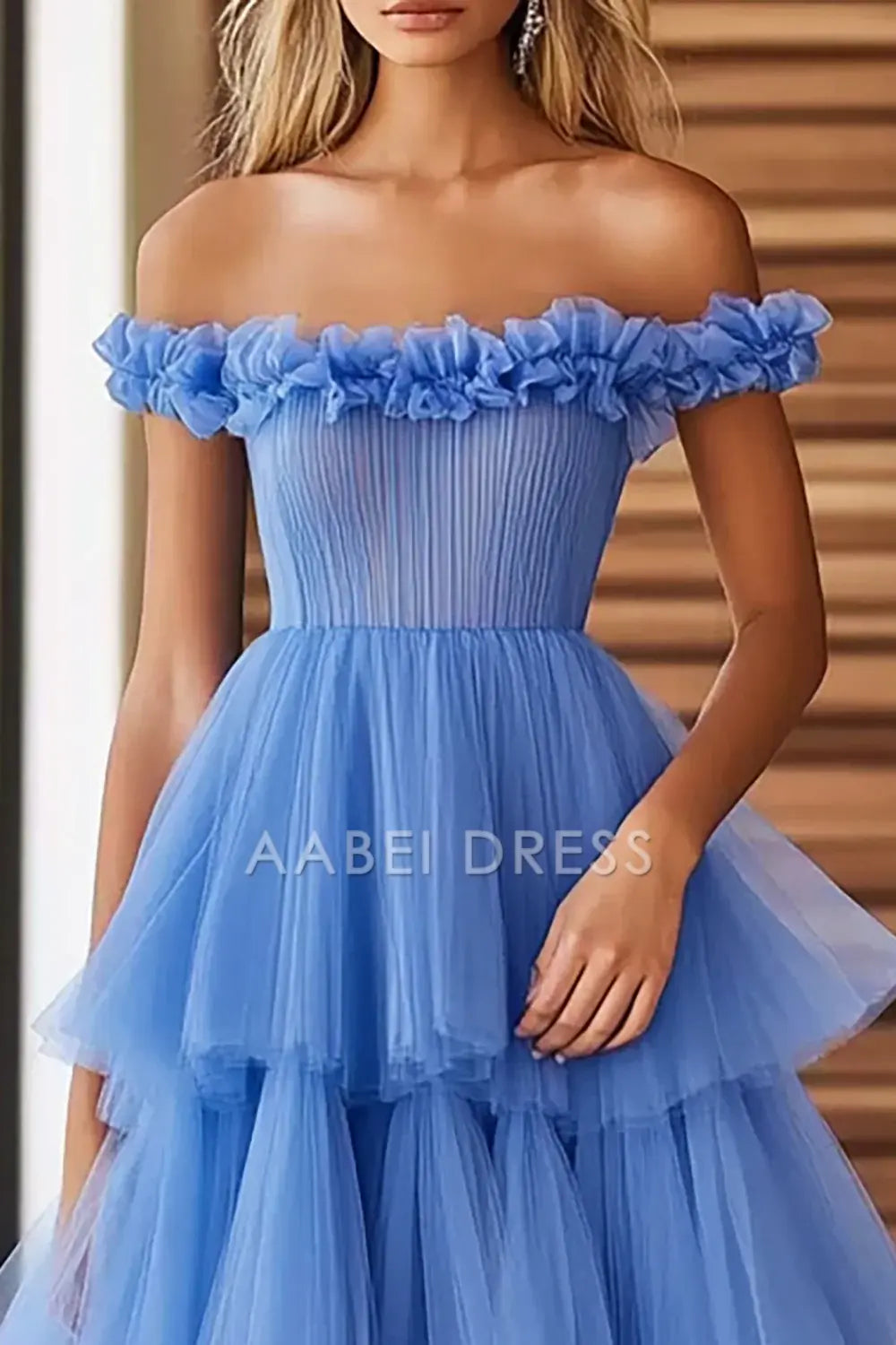 AABEI DRESS Hot Sale Prom Dress A Line Off The Shoulder Exquisite Pleated Tiered Long Formal Dress