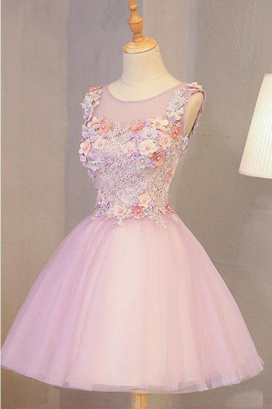 AABEI DRESS Homecoming Dress Fashion A Line Tulle Flowers Short Beads Exquisite Prom Dress
