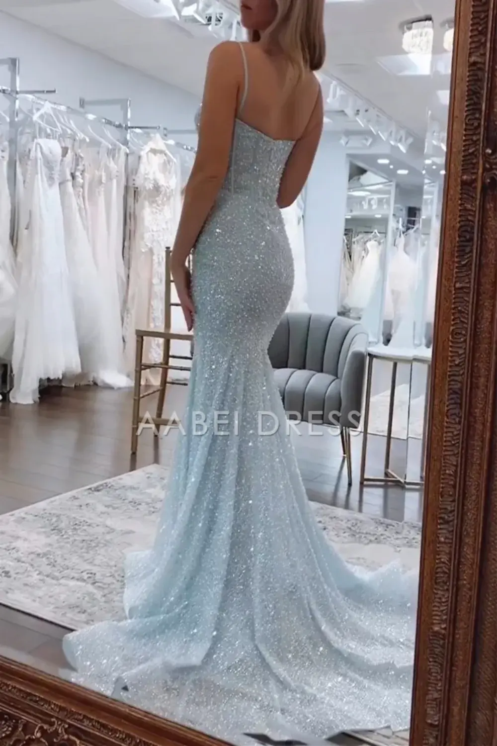 AABEI DRESS Prom Dress Shiny Charming Mermaid Spaghetti Straps Long Elegant Formal Dress