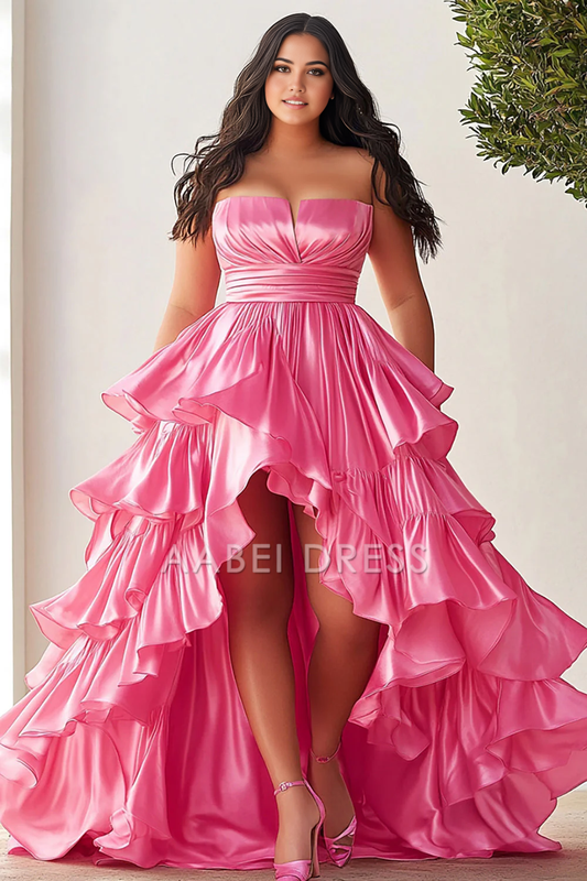 AABEI DRESS Hot Sale Prom Dress Strapless A Line Ruffles High Low Plus Size Formal Dress