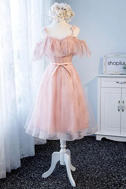 AABEI DRESS Homecoming Dress A Line Spaghetti Strap Tulle Lace Cute Short Pearls Charming Prom Dress