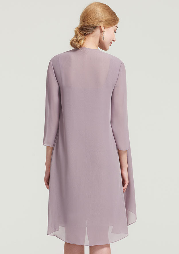 Elegant Wedding Guest Dresses Chiffon Sheath Square Neckline Sleeveless Pleated Beading With 3/4 Long Sleeve Jacket Two-Piece Knee-Length Bargain Mother of the Bride Dress
