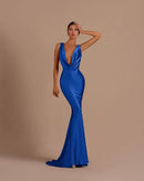 Charming Formal Women's Dresses Sexy Black Mermaid Deep V Neck Sleeveless Long Affordable Prom Dress