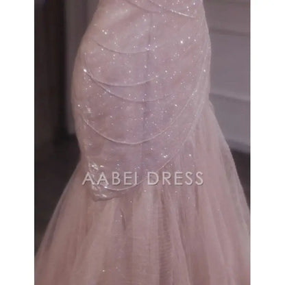 AABEI DRESS Prom Dress Shiny Tulle Mermaid Spaghetti Strap Sleeveless Fairy Fantastic Dress