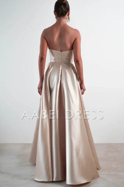 AABEI DRESS Prom Dress Strapless Gown With Straight Neckline Pockets Pleated Slit Leg Elegant Dress