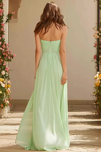 Minimalist Prom Dress Dusty Sage A Line Strapless Sweetheart Neckline Pleated Sleeveless Backless Bargain Long Wedding Guest Dress
