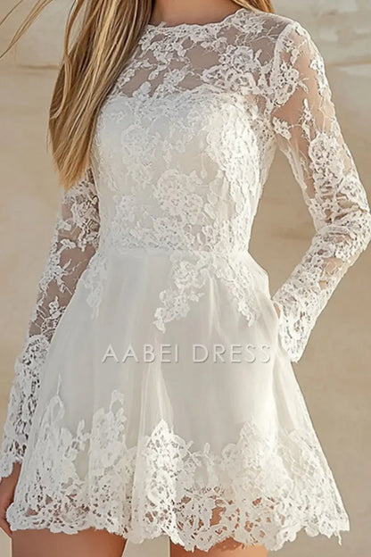 AABEI DRESS Hot Sale Homecoming Dress Elegant A Line Retro Lace Long Sleeves short Graduation Dress