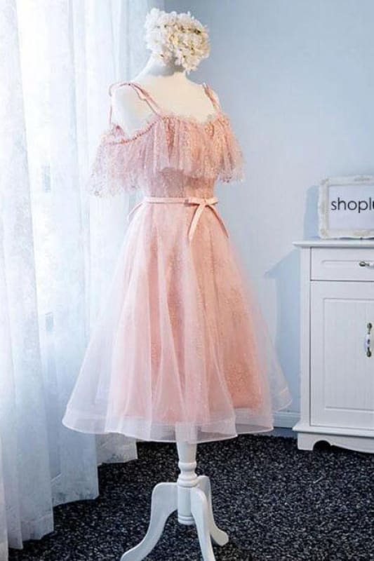 AABEI DRESS Homecoming Dress A Line Spaghetti Strap Tulle Lace Cute Short Pearls Charming Prom Dress