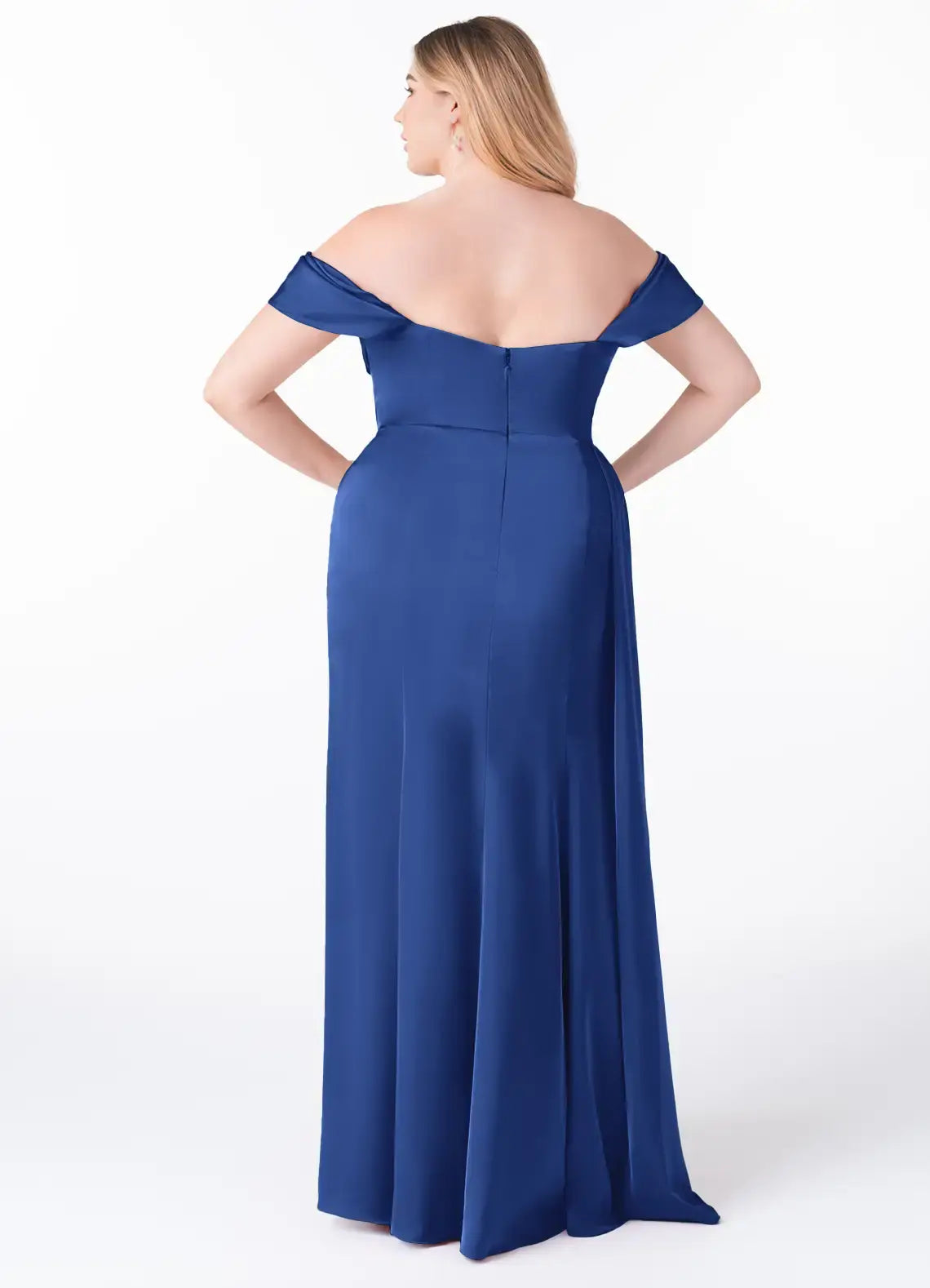 Wedding Guests Dresses Royal Blue Charming Mermaid Off the Shoulder Pleated Sleeveless Side Fork Fashion Plus Size Formal Dress Discount Hot Sale Prom Dress