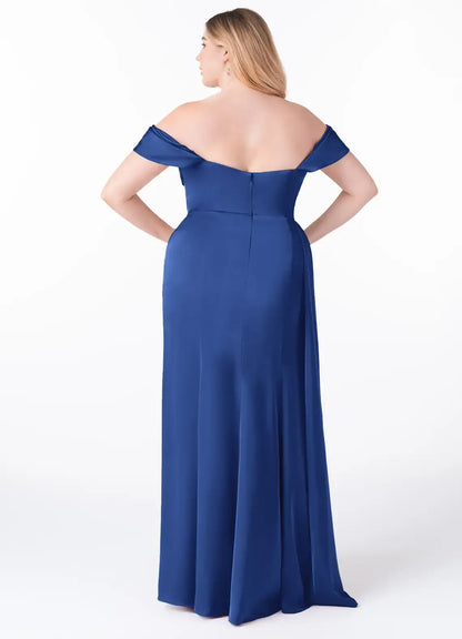 Wedding Guests Dresses Royal Blue Charming Mermaid Off the Shoulder Pleated Sleeveless Side Fork Fashion Plus Size Formal Dress Discount Hot Sale Prom Dress