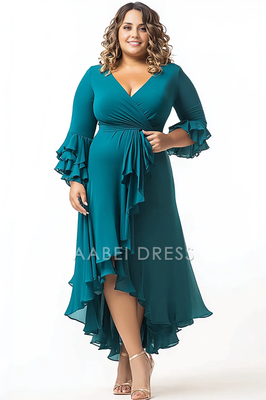 AABEI DRESS Mother Of The Bride Dress Plus Size V-Neck Half Sleeves Ruched Fashion Long Formal Wear Dresse