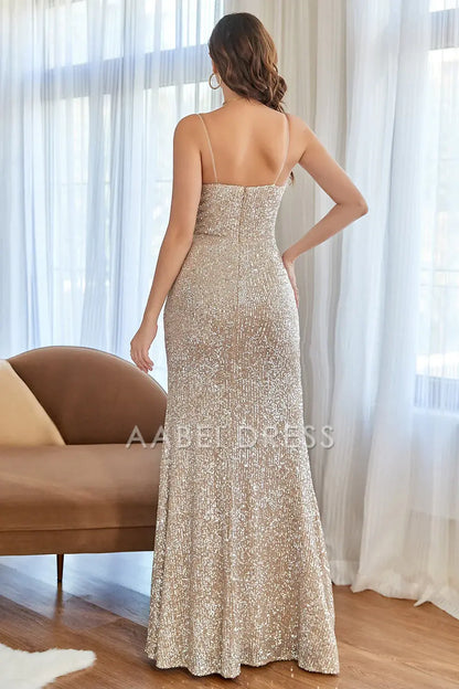 AABEI DRESS Hot Sale Prom Dress Charming Mermaid Spaghetti Strap Sweetheart Sequins With Slit Sexy Formal Dress