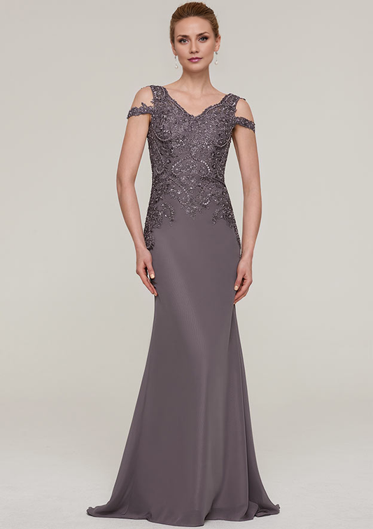 Stormy Chiffon Mermaid V-Neck Back Zip Floor-Length Dress