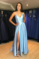 AABEI DRESS Party Dress Elegant A-Line V Neck Spaghetti Straps Side Fork Simple Long Prom Dress