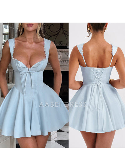 AABEI DRESS New Homecoming Dress Mini Corset Dress A-Line Deep V Neck Backless Ruffle Hem Sleeveless Party Club Dress