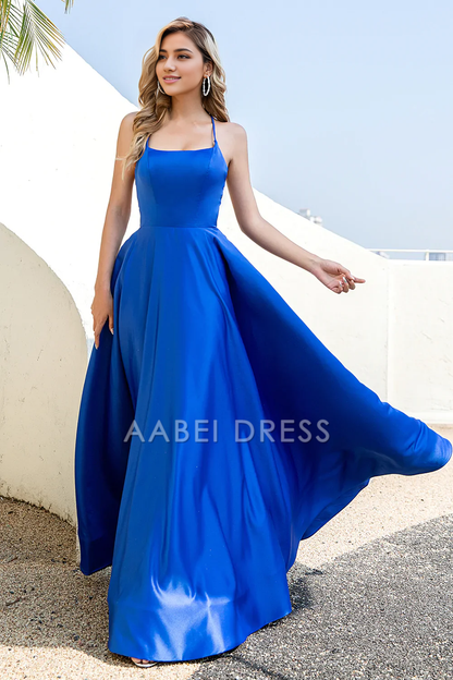 AABEI DRESS Hot Sale Prom Dress Elegant A Line Spaghetti Straps Backless Simple Formal Dress