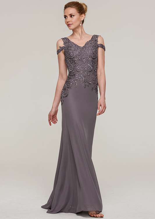 Stormy Chiffon Mermaid V-Neck Back Zip Floor-Length Dress