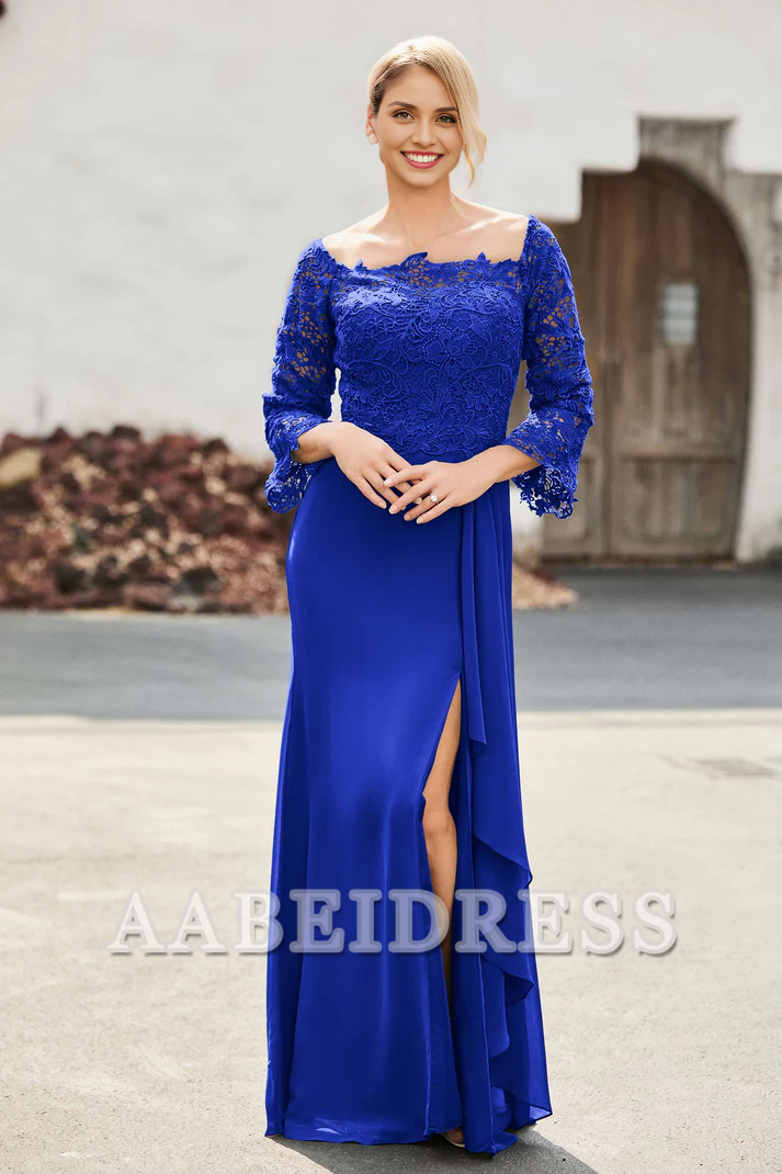 AABEI DRESS Mother of the Bride Dresses Ruffles Long Sleeves Sheath Dress With Slit Elegant Formal Dress Wedding Guests Dresses
