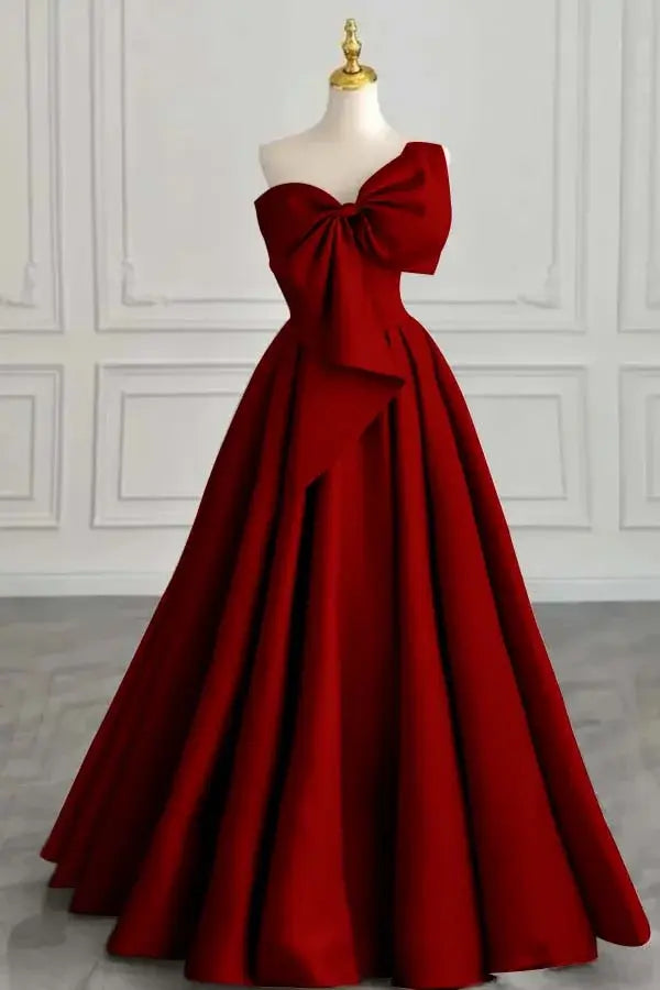 Elegant Formal Women's Dresses Satin A Line One Shoulder Sleeveless With Bowkont Ruched Hem Long Affordable Prom Dress