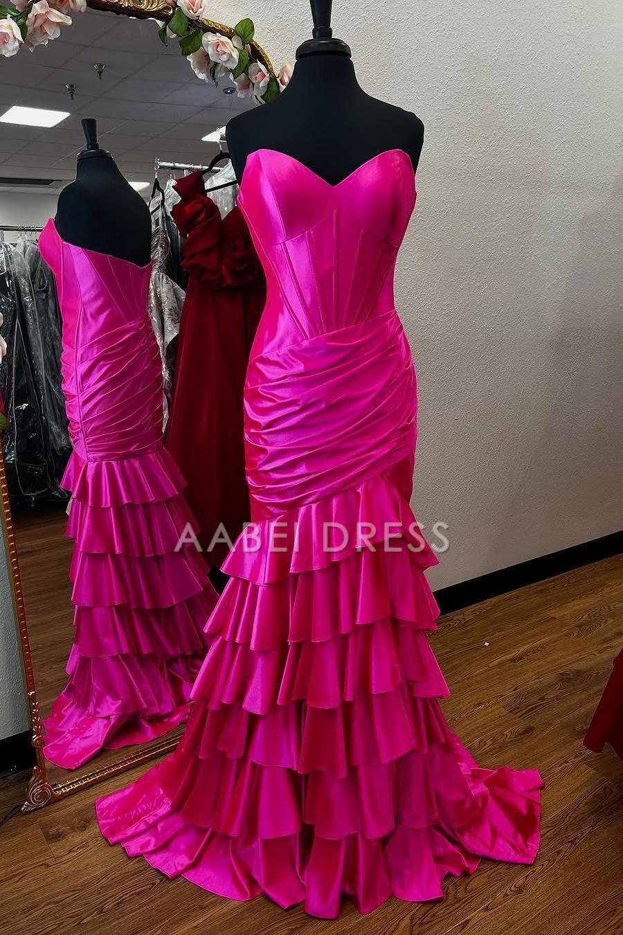 AABEI DRESS Prom Dress Charming Mermaid Sweetheart Strapless Ruched Tiered Satin With Slit Gorgeous Formal Dress