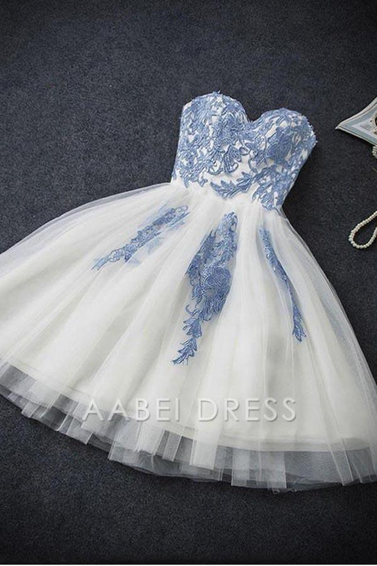 AABEI DRESS Short Party Dress A-line Sweetheart Strapless Lace Applique Fantastic Homecoming Dress