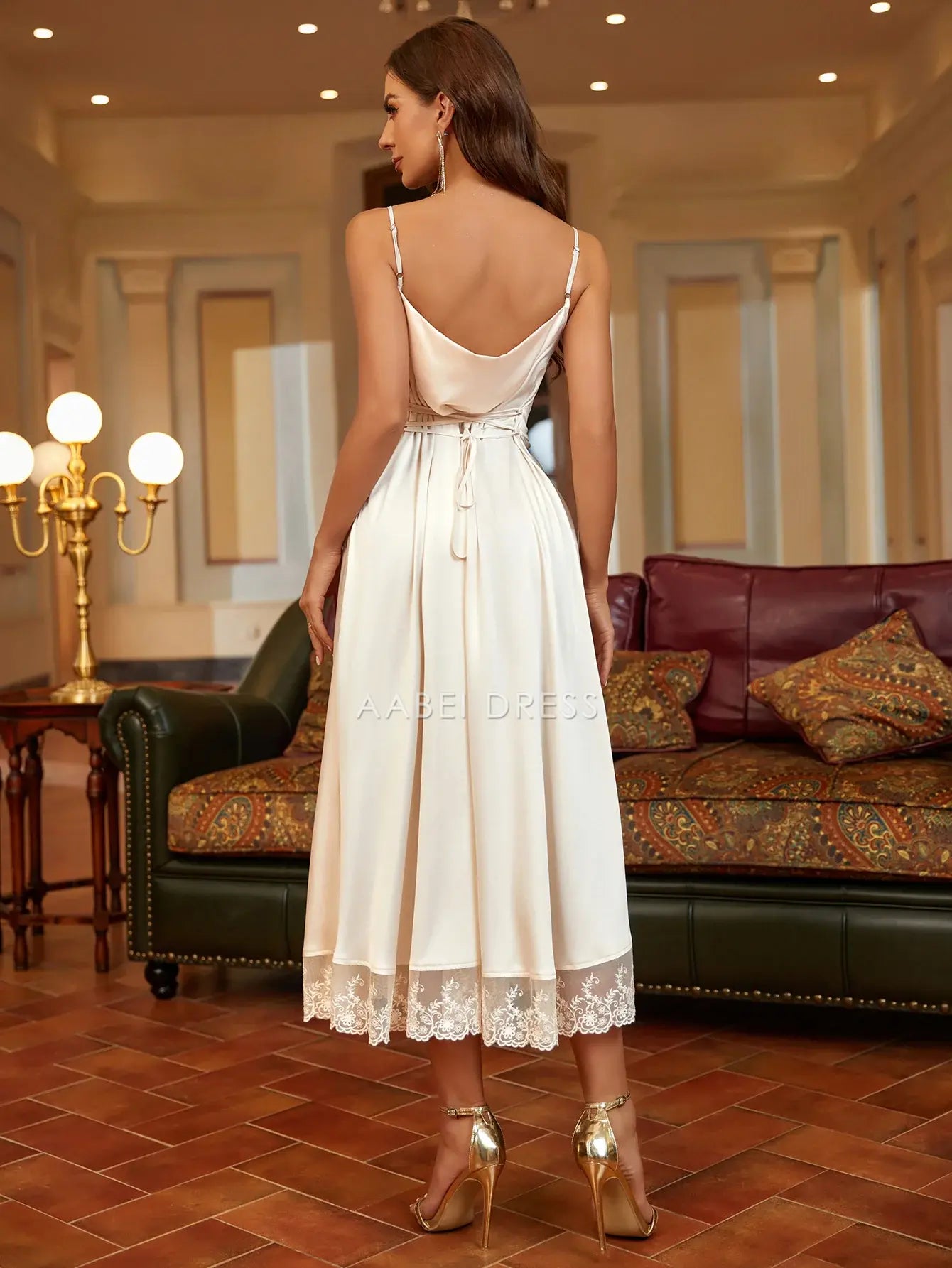 AABEI DRESS Prom Dress A Line Spaghetti Straps Lace Hemline Backless Exquisite Simple Dress