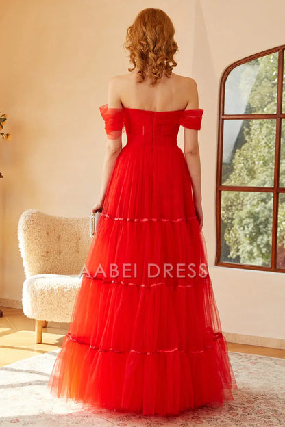 AABEI DRESS Hot Sale Prom Dress Elegant A Line Off The Shoulder Sweetheart Pleated Long Party Dress
