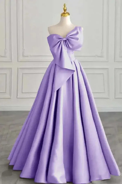 Elegant Formal Women's Dresses Satin A Line One Shoulder Sleeveless With Bowkont Ruched Hem Long Affordable Prom Dress