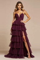 AABEI DRESS Hot Sale Prom Dress Fashion A Line V-Neck Backless Ruched Tiered Exquisite Long With Slit Formal Dress