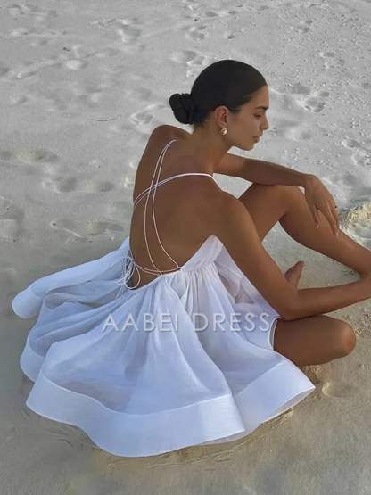 AABEI DRESS New Homecoming Dress Fashion Pleated A-line Hem Mini Dresses Sexy Sleeveless Backless Lace-up Dress Holiday Beachwear Prom Dress