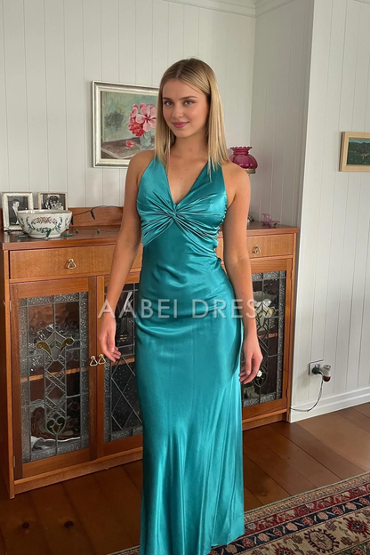 AABEI DRESS Prom Dress Chic Sheath Halter Neck Backless Bowknot Long Elegant Formal Dress