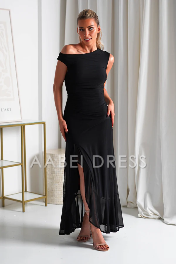 AABEI DRESS Prom Dress Sheath Closed neck Side Fork Ruched Fashion Simple Dress
