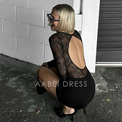 AABEI DRESS New Homecoming Dress Elegant Long Sleeve Fashion Sexy Lace See Through Party Evening Club Mini Wrap Dress Prom Dress