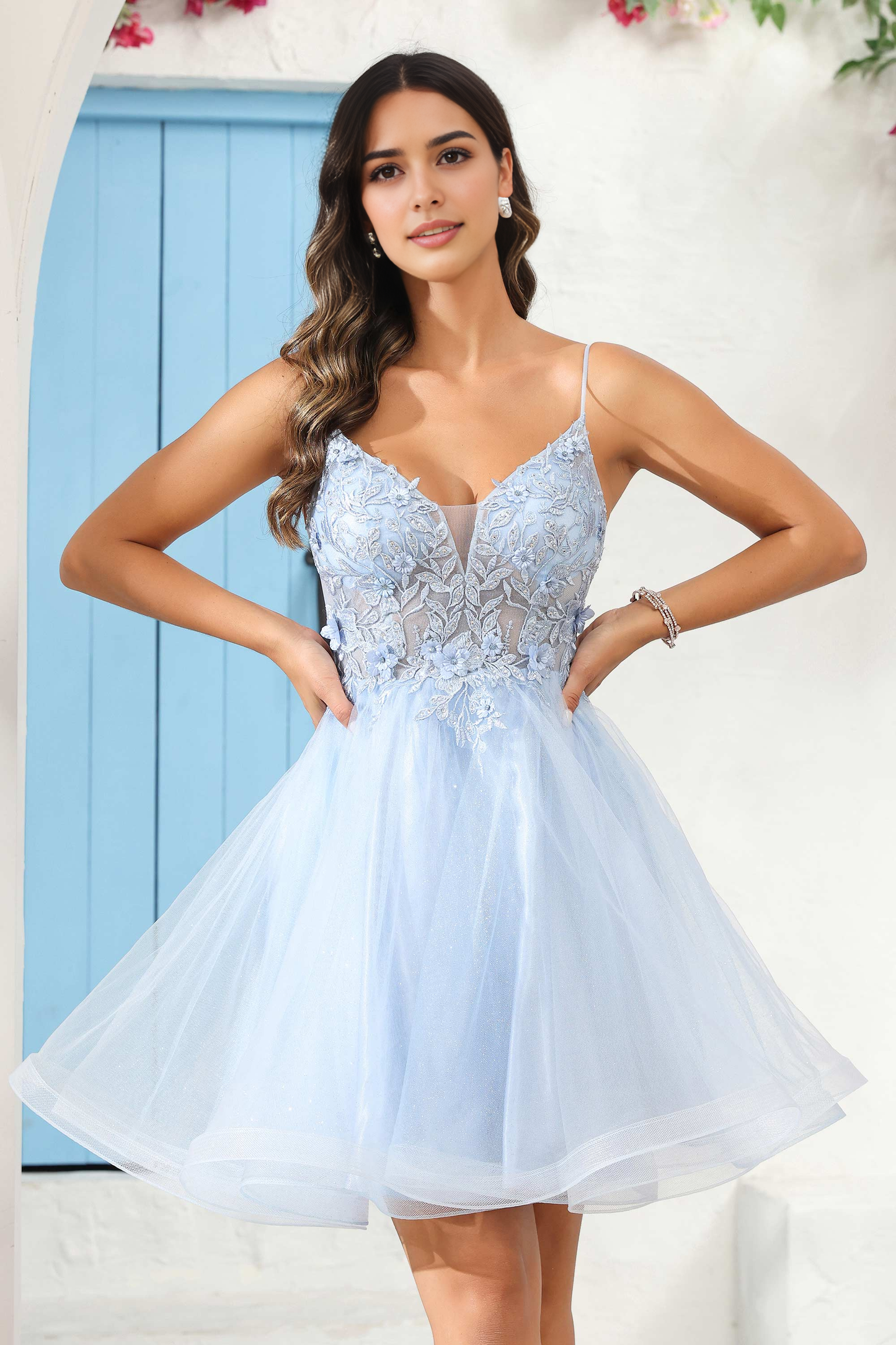 AABEI DRESS Short Dress Exquisite A Line V Neck Spaghetti Straps Backless See-Through Applique New Homecoming Dress