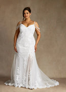 Exquisite White Mermaid Spaghetti Strap V Neck Sleeveless Beaded Tassel Sequins Tulle Lace Applique Side Fork Plus Size Hot Sale Wedding Dress