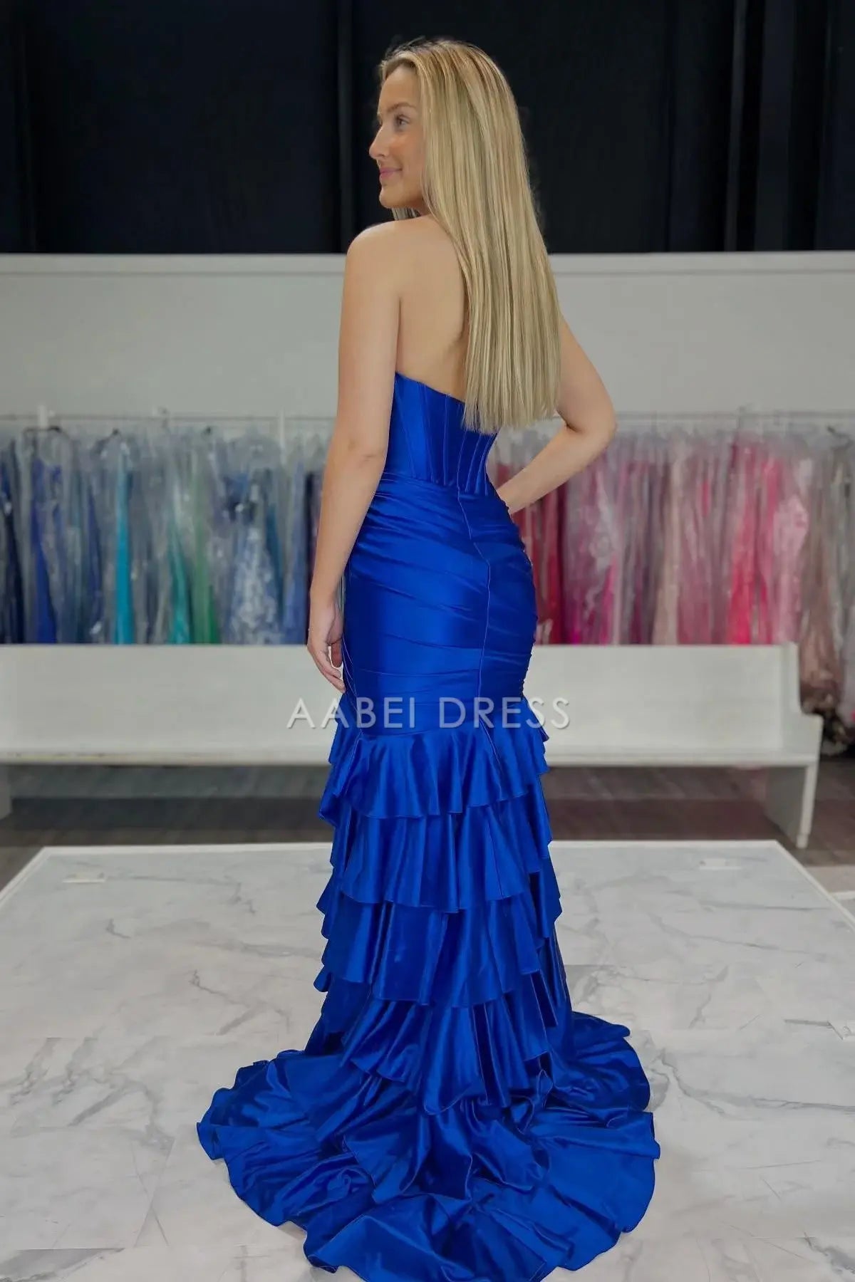 AABEI DRESS Prom Dress Charming Mermaid Sweetheart Strapless Ruched Tiered Satin With Slit Gorgeous Formal Dress