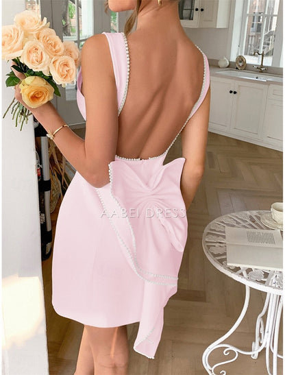 AABEI DRESS New Homecoming Dress Elegant A-Line Wedding Guest Sleeveless Boat Neck Satin Backless with Beading Exquisite Short Prom Dresse