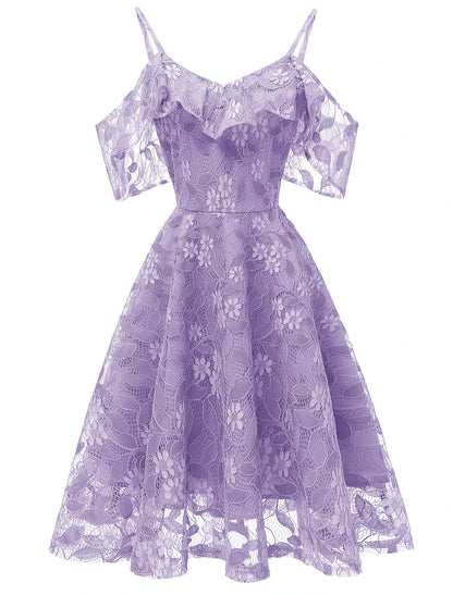 AABEI DRESS New Homecoming Dress A-Line Cocktail Dresses Beach Wedding Elegant Wedding Guest Graduation Knee Length Off Shoulder Spaghetti Strap Lace Pattern Prom Dresse