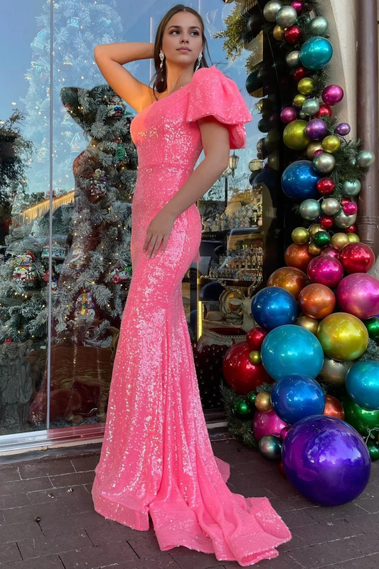Evening Dress Mermaid Cultivate oneself Sequin One Shoulder Bow Strap Long Prom Dress Sweep Train Exquisite Sparkle Formal Women's Dresses