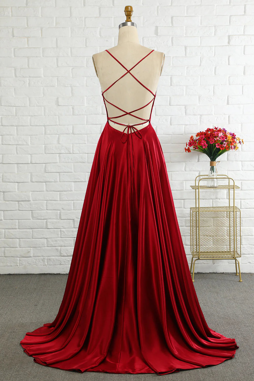 AABEI DRESS Hot Sale Prom Dress Simple A Line Spaghetti Straps Backless Lace up Long Elegant Formal Dress