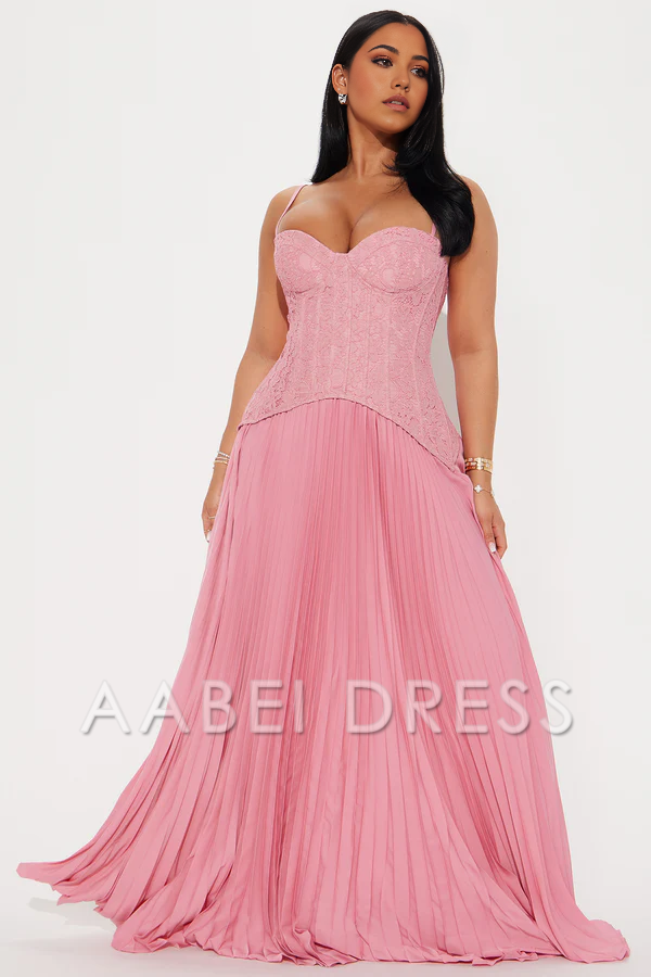 AABEI DRESS Hot Sale Prom Dress Charming A Line Spaghetti Straps Corset with Pleated Fashion Formal Dress